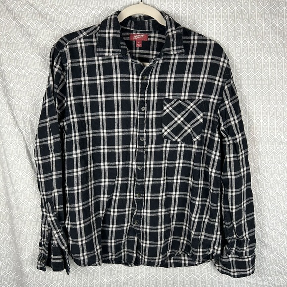 ARIZONA Jean FLANNEL Shirt Men's M Black Check Plaid Long Sleeve Grunge Core - Picture 1 of 7